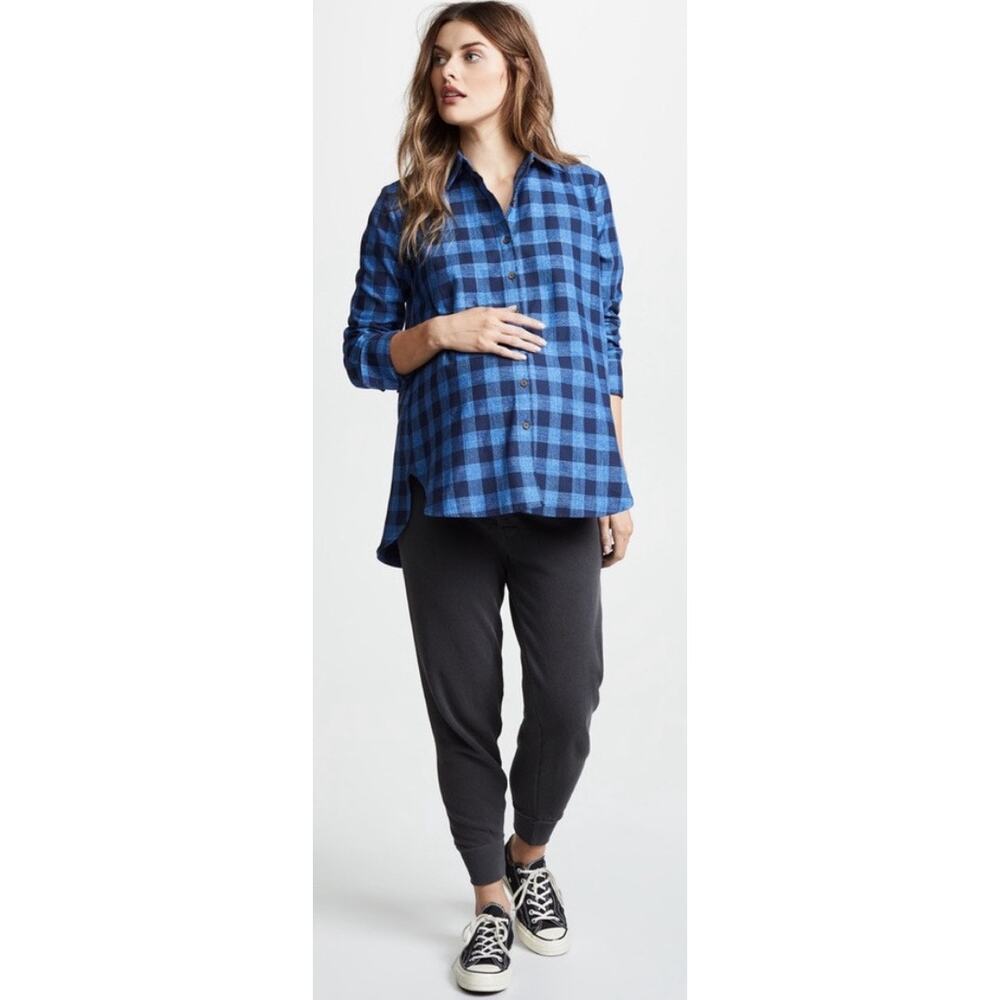 Hatch Blue and Navy Plaid Button-Front Maternity Tunic